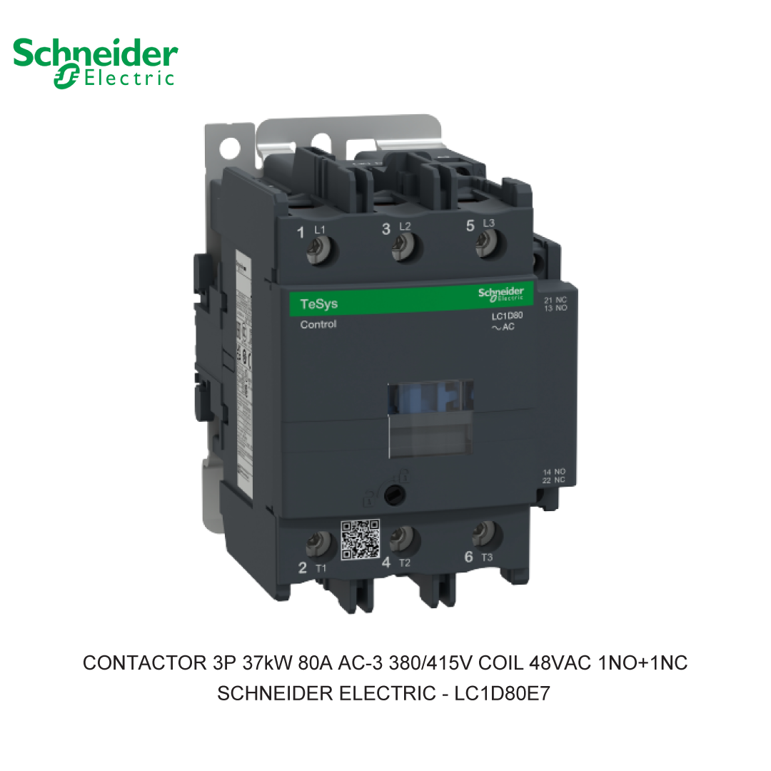 CONTACTOR 3P 37kW 80A AC-3 380/415V COIL 48VAC 1NO+1NC
