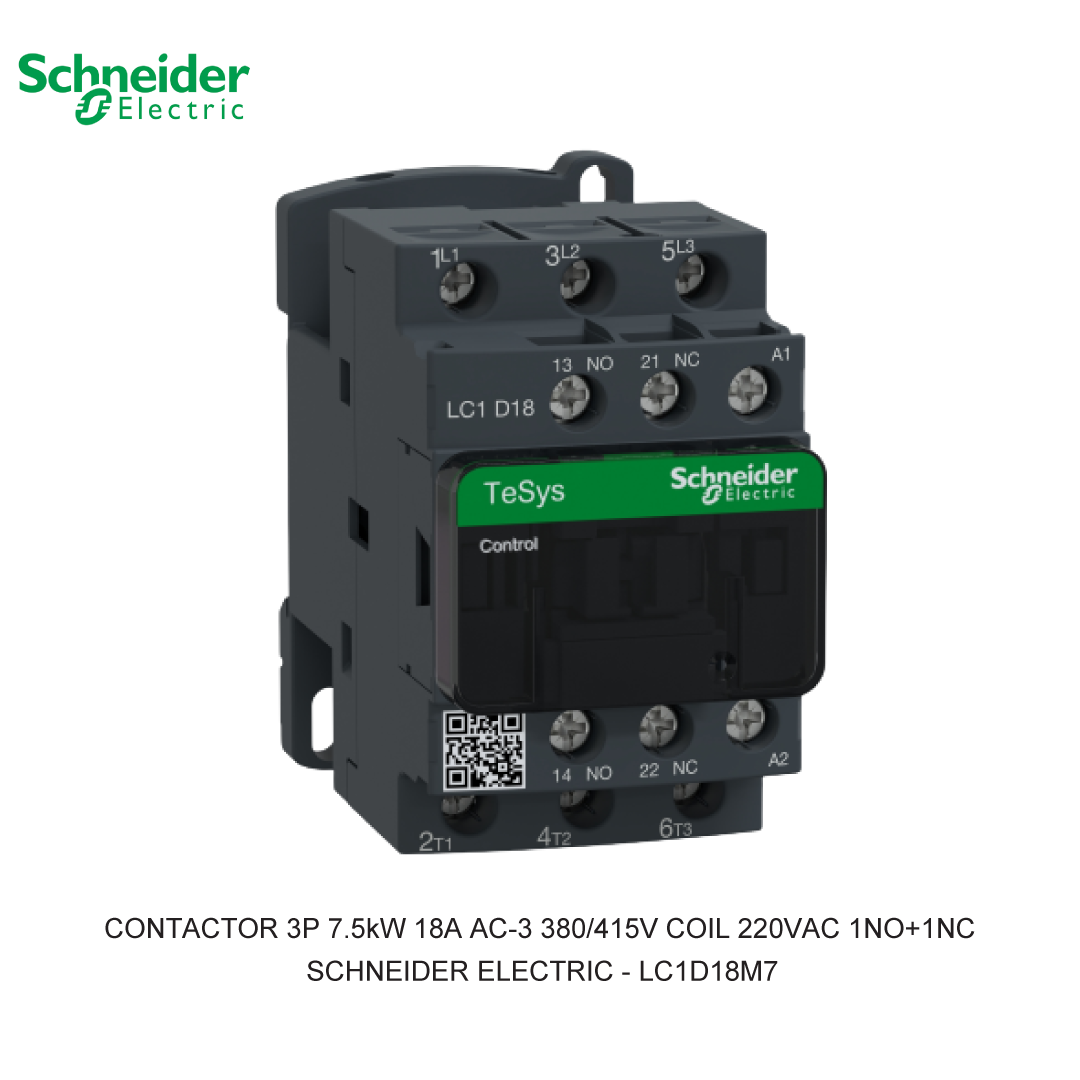 CONTACTOR 3P 7.5kW 18A AC-3 380/415V COIL 220VAC 1NO+1NC