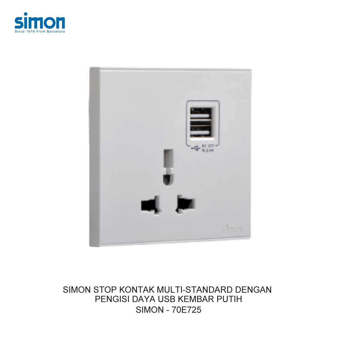 SIMON i7 MULTI-STANDARD SOCKET WITH TWIN USB CHARGER WHITE