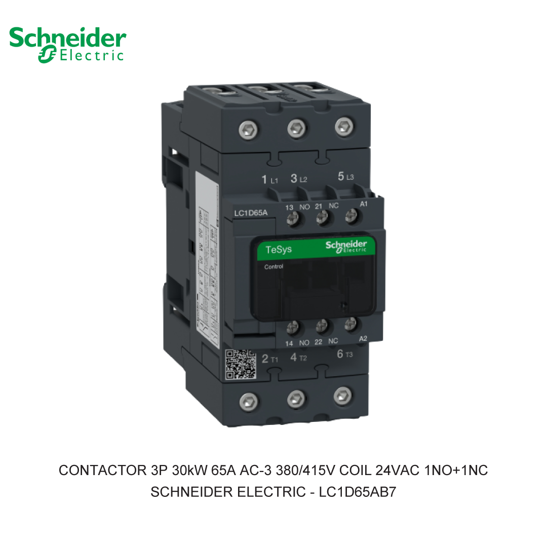 CONTACTOR 3P 30kW 65A AC-3 380/415V COIL 24VAC 1NO+1NC
