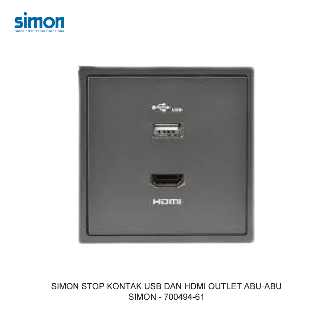 SIMON i7 STOP KONTAK USB DAN HDMI OUTLET ABU-ABU