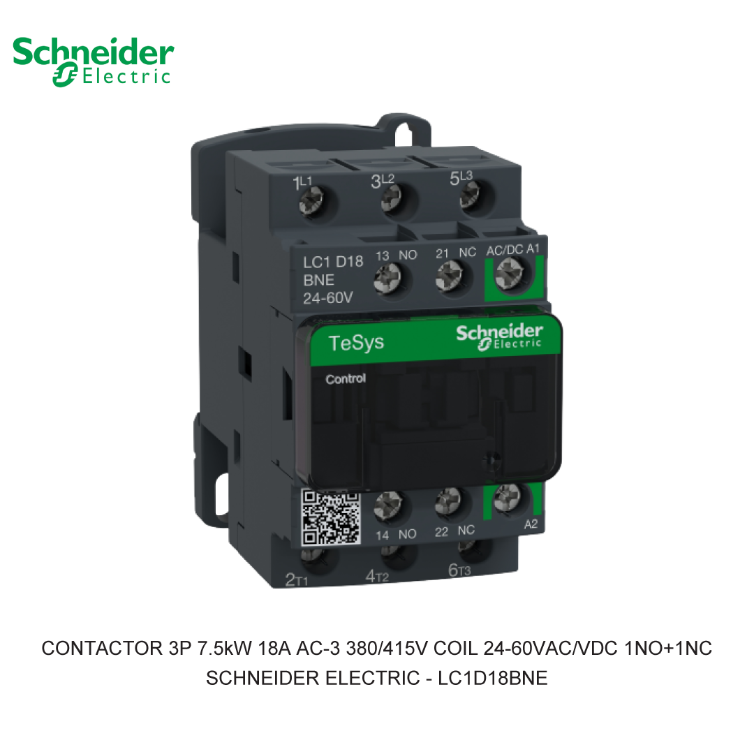CONTACTOR 3P 7.5kW 18A AC-3 380/415V COIL 24-60VAC/VDC 1NO+1NC