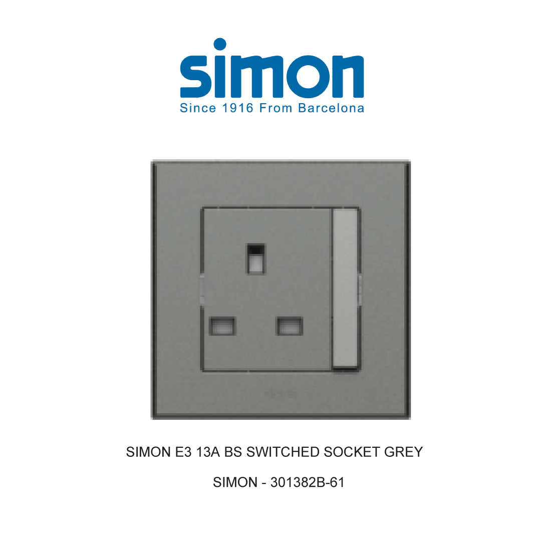 SIMON E3 13A BS SWITCHED SOCKET GREY
