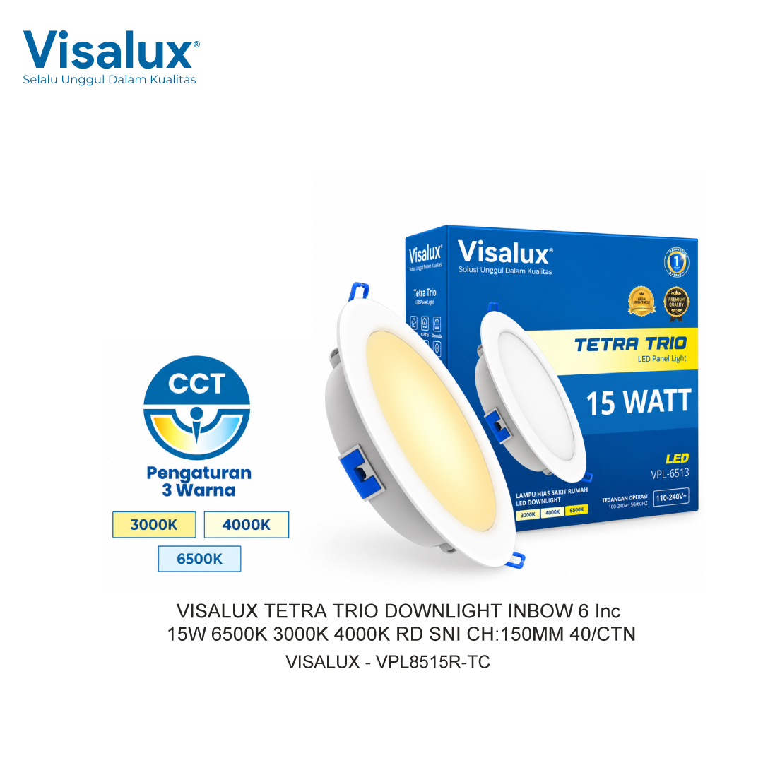VISALUX TETRA TRIO DOWNLIGHT INBOW 6 Inc 15W 6500K 3000K 4000K RD SNI CH:150MM 40/CTN