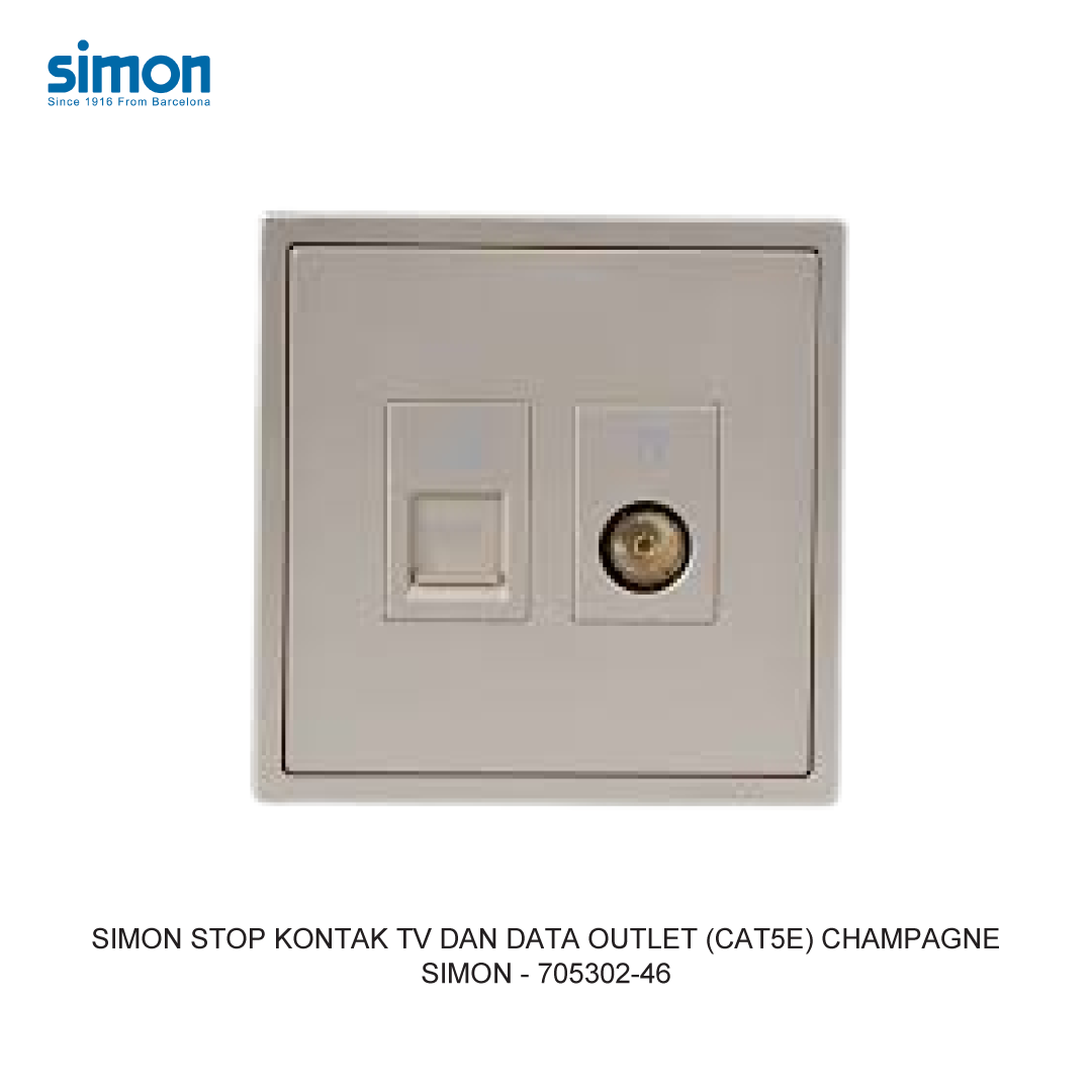 SIMON i7 STOP KONTAK TV DAN DATA OUTLET (CAT5E) CHAMPAGNE