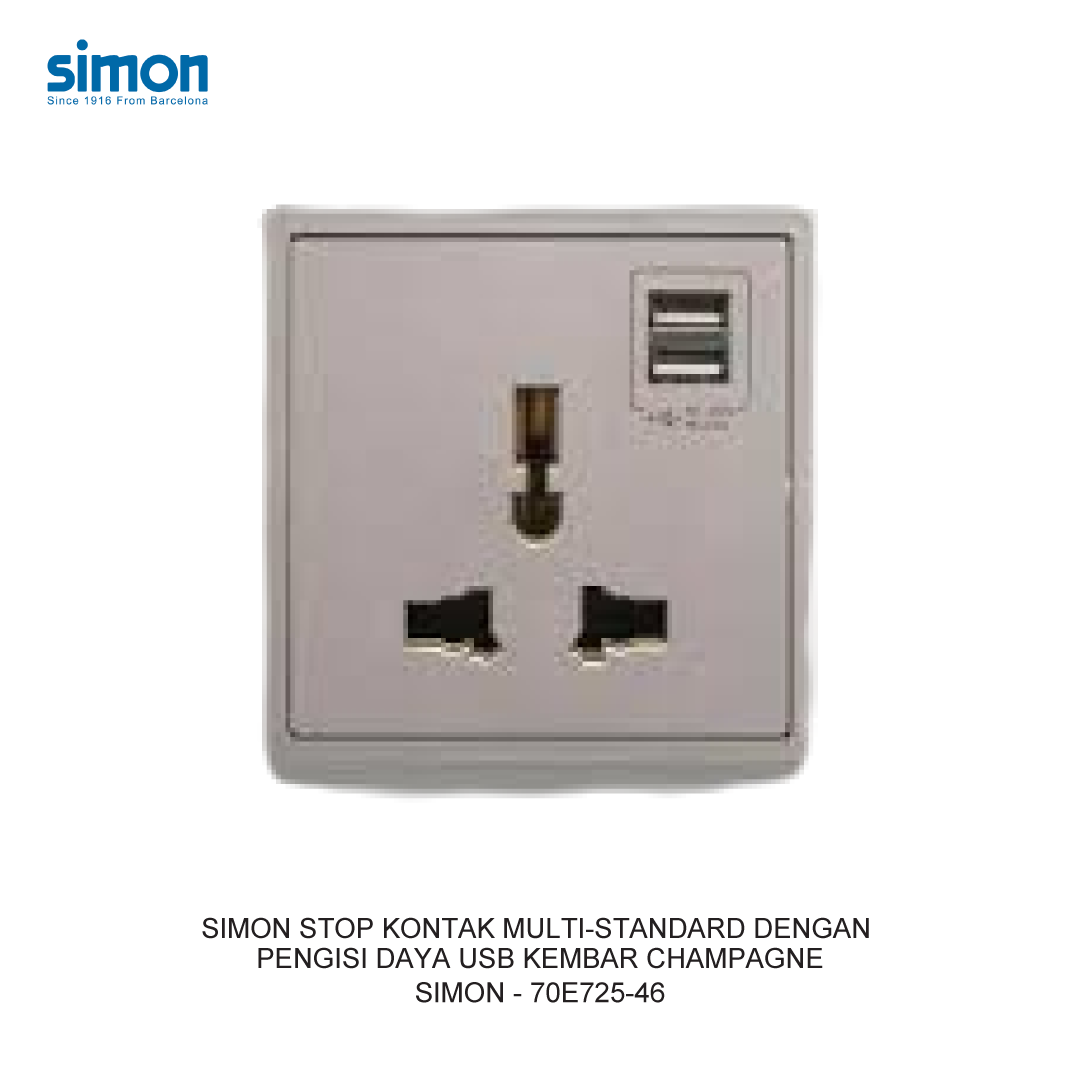 SIMON i7 MULTI-STANDARD SOCKET WITH TWIN USB CHARGER CHAMPAGNE