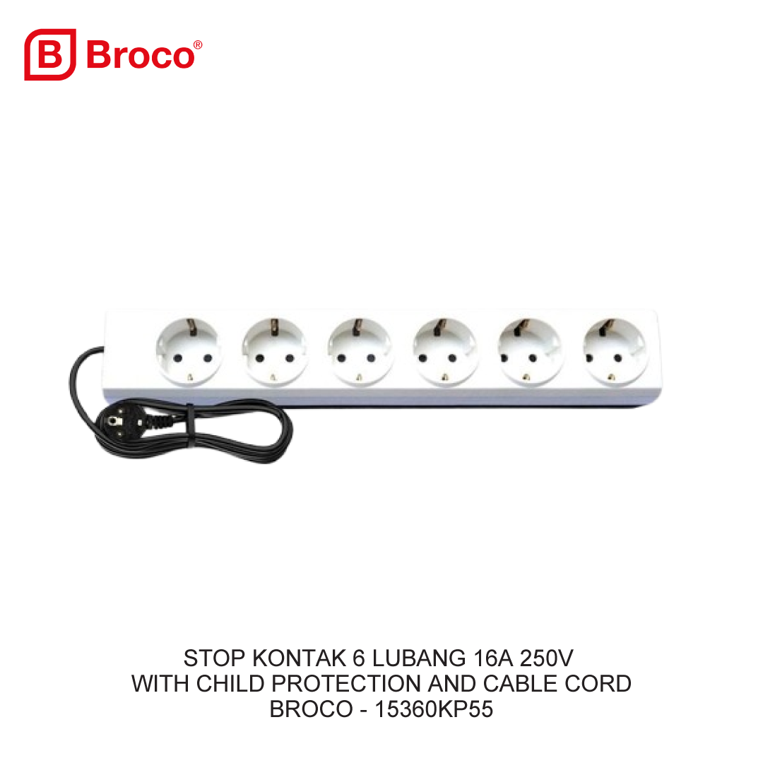 STOP KONTAK 6 LUBANG 16A 250V WITH CHILD PROTECTION DENGAN KABEL