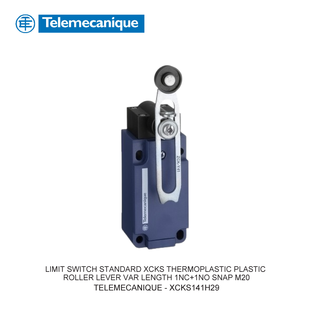 LIMIT SWITCH STANDARD XCKS THERMOPLASTIC PLASTIC ROLLER LEVER VAR LENGTH 1NC+1NO SNAP M20