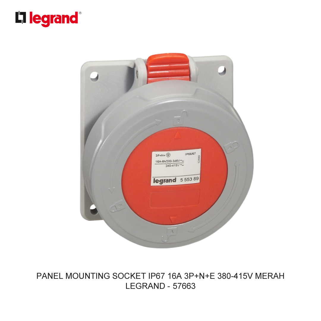 PANEL MOUNTING SOCKET IP67 16A 3P+N+E 380-415V RED