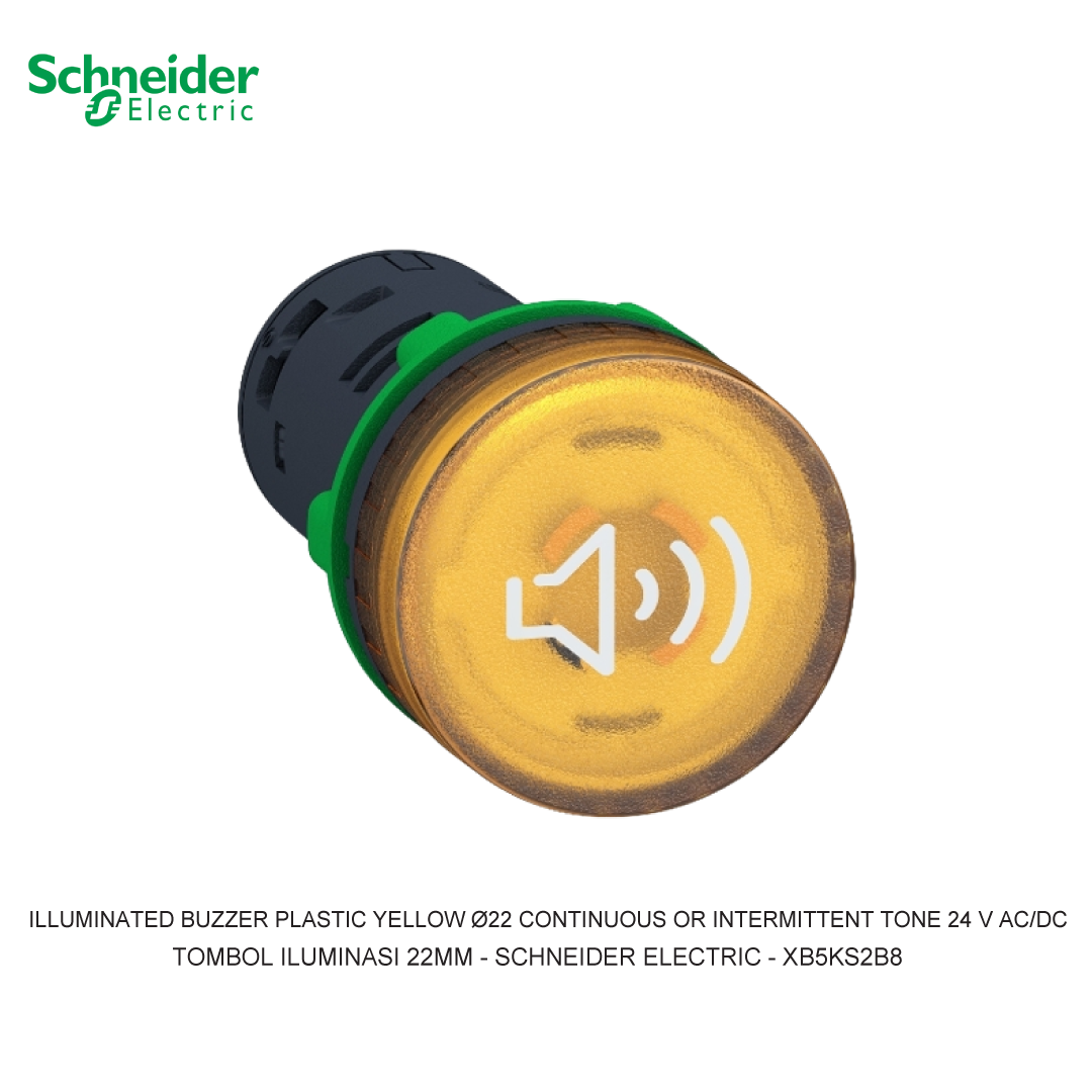 ILLUMINATED BUZZER PLASTIC YELLOW Ø22 CONTINUOUS OR INTERMITTENT TONE 24 V AC/DC