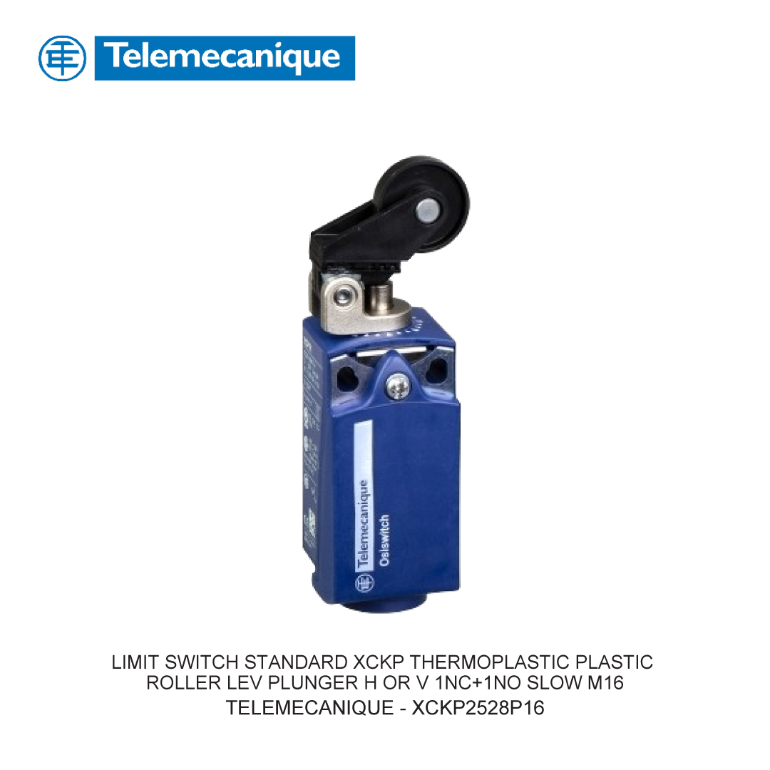 LIMIT SWITCH STANDARD XCKP THERMOPLASTIC PLASTIC ROLLER LEV PLUNGER H OR V 1NC+1NO SLOW M16