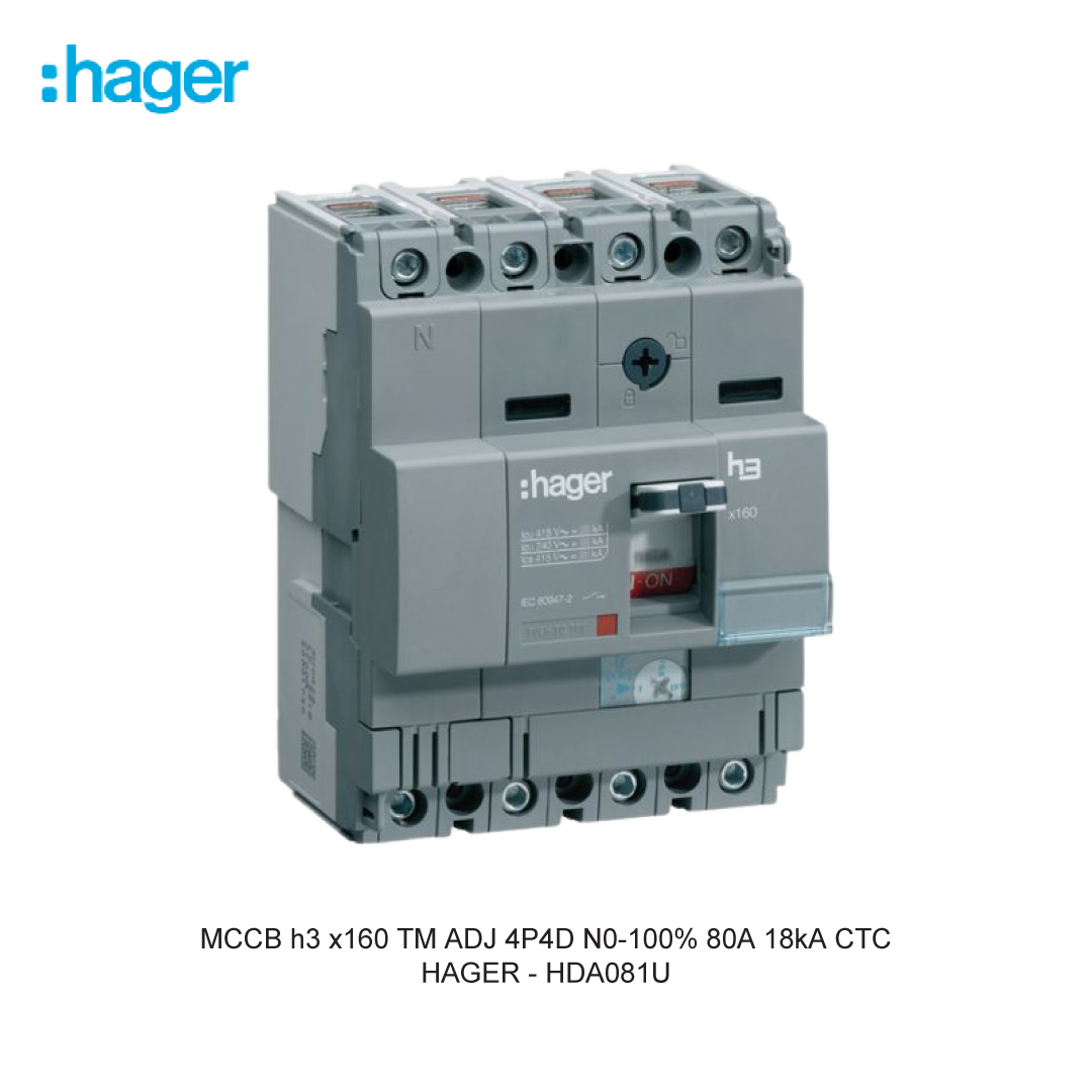 MCCB h3 x160 TM ADJ 4P4D N0-100% 80A 18kA CTC