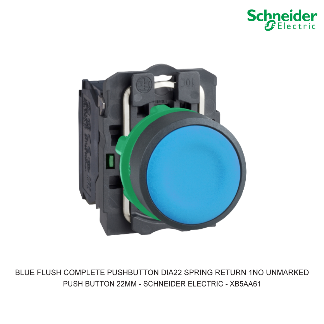 BLUE FLUSH COMPLETE PUSHBUTTON DIA22 SPRING RETURN 1NO UNMARKED