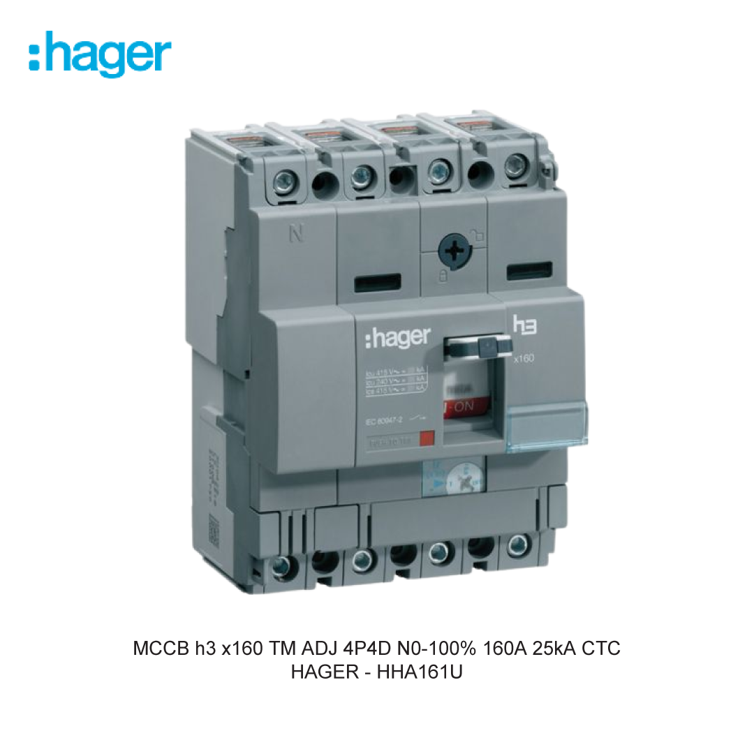 MCCB h3 x160 TM ADJ 4P4D N0-100% 160A 25kA CTC