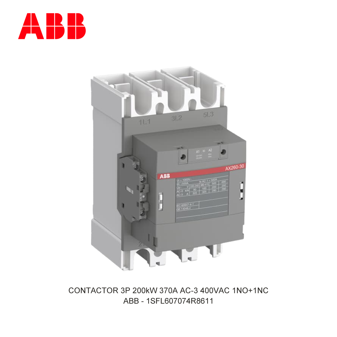 CONTACTOR 3P 200kW 370A AC-3 400-415V COIL 400VAC 1NO+1NC