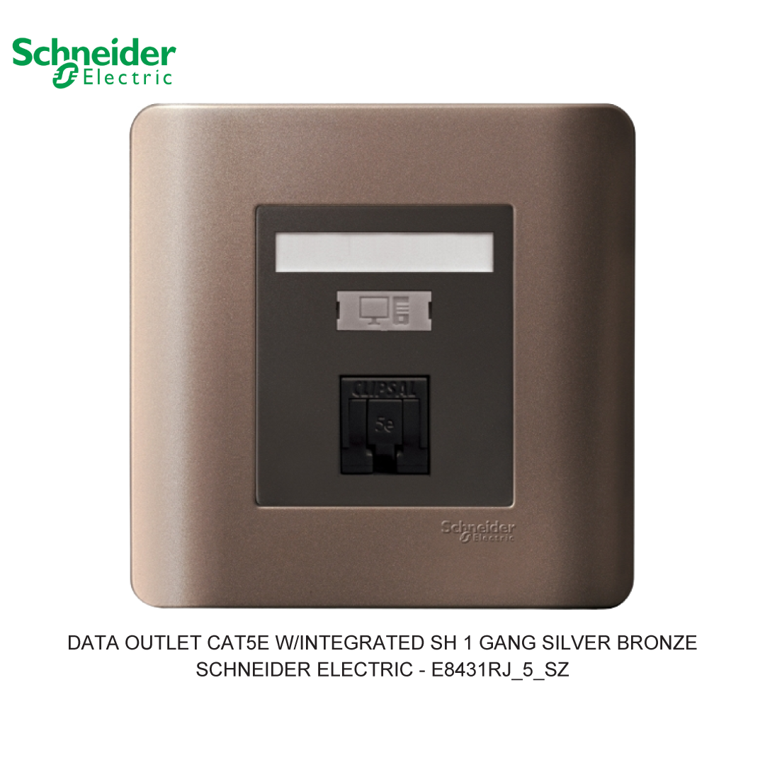 DATA OUTLET CAT5E W/INTEGRATED SH 1 GANG SILVER BRONZE