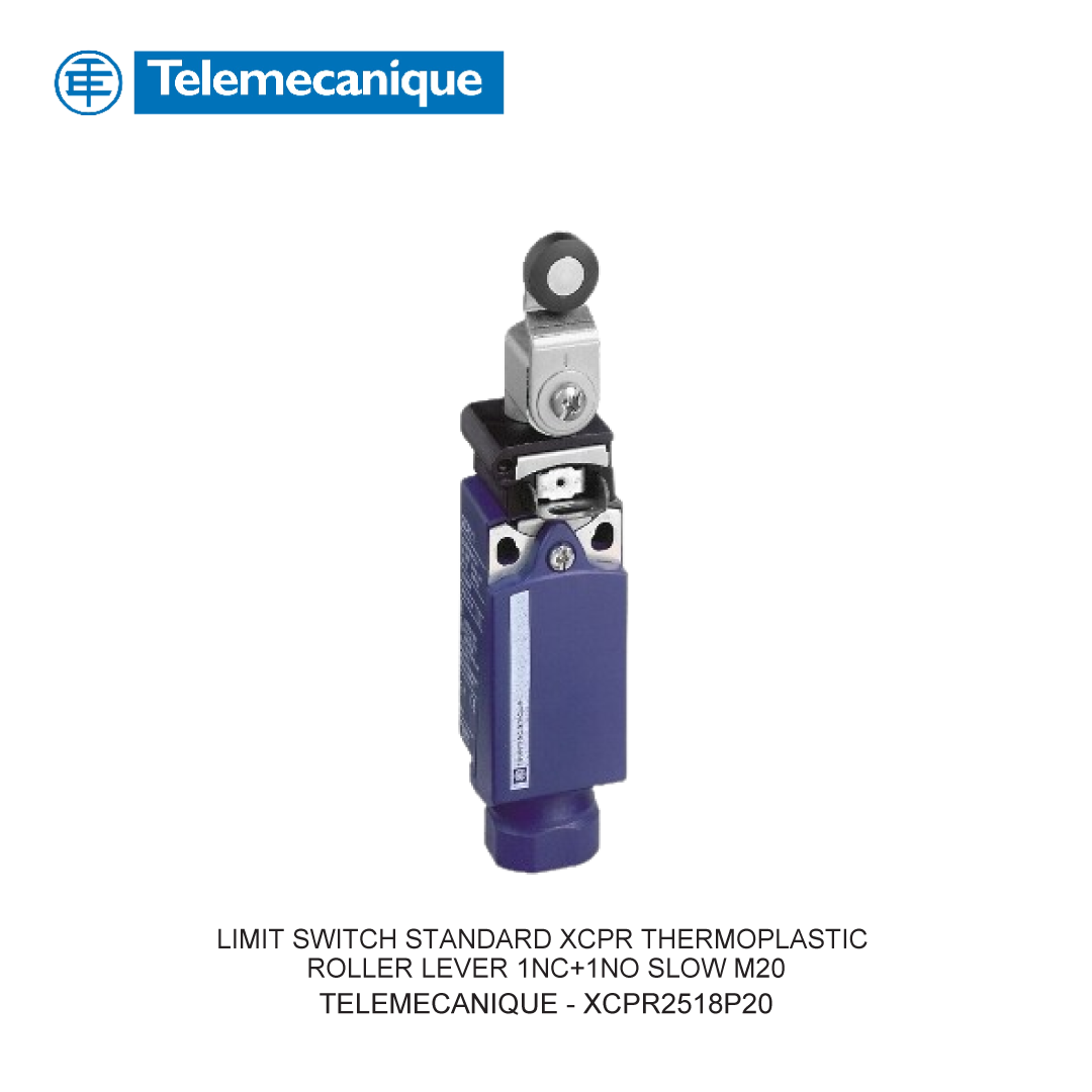 LIMIT SWITCH STANDARD XCPR THERMOPLASTIC ROLLER LEVER 1NC+1NO SLOW M20