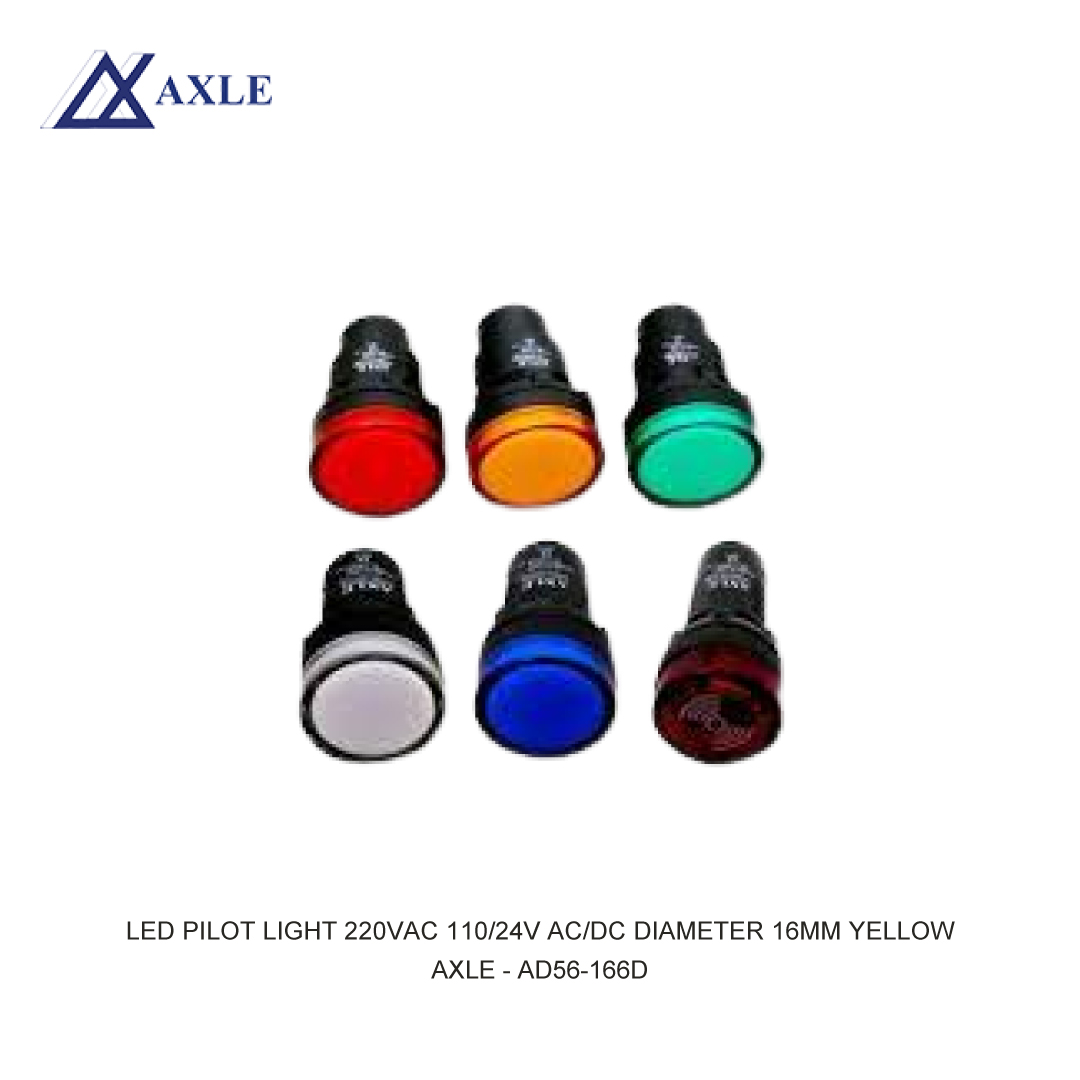 AXLE LED PILOT LIGHT 220VAC 110/24V AC/DC DIAMETER 16MM YELLOW