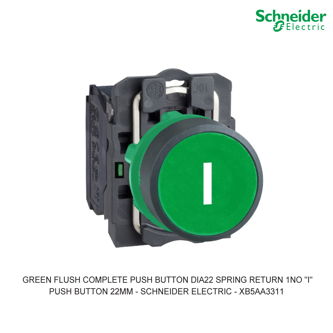 GREEN FLUSH COMPLETE PUSH BUTTON DIA22 SPRING RETURN 1NO "I"