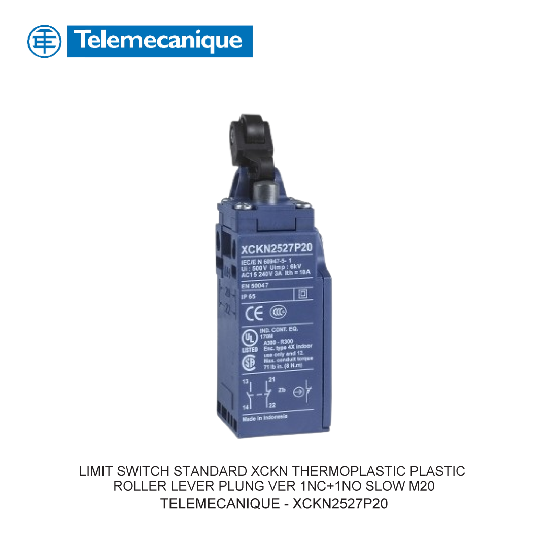 LIMIT SWITCH STANDARD XCKN THERMOPLASTIC PLASTIC ROLLER LEVER PLUNG VER 1NC+1NO SLOW M20