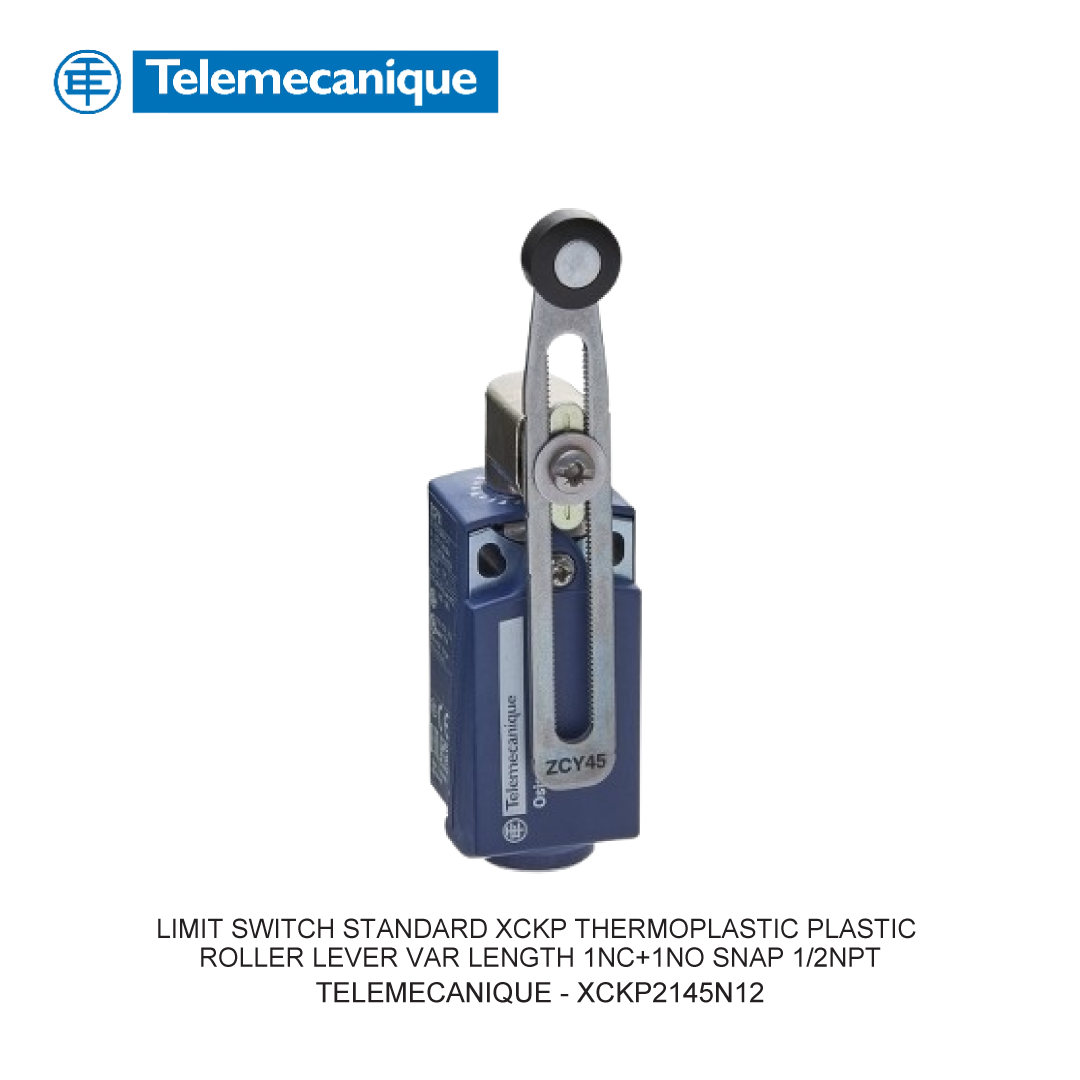 LIMIT SWITCH STANDARD XCKP THERMOPLASTIC PLASTIC ROLLER LEVER VAR LENGTH 1NC+1NO SNAP 1/2NPT