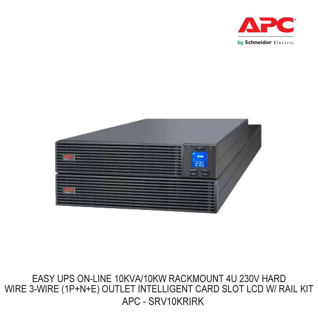 APC EASY UPS ON-LINE 10KVA/10KW RACKMOUNT 4U 230V HARD WIRE 3-WIRE (1P+N+E) OUTLET INTELLIGENT CARD SLOT LCD W/ RAIL KIT