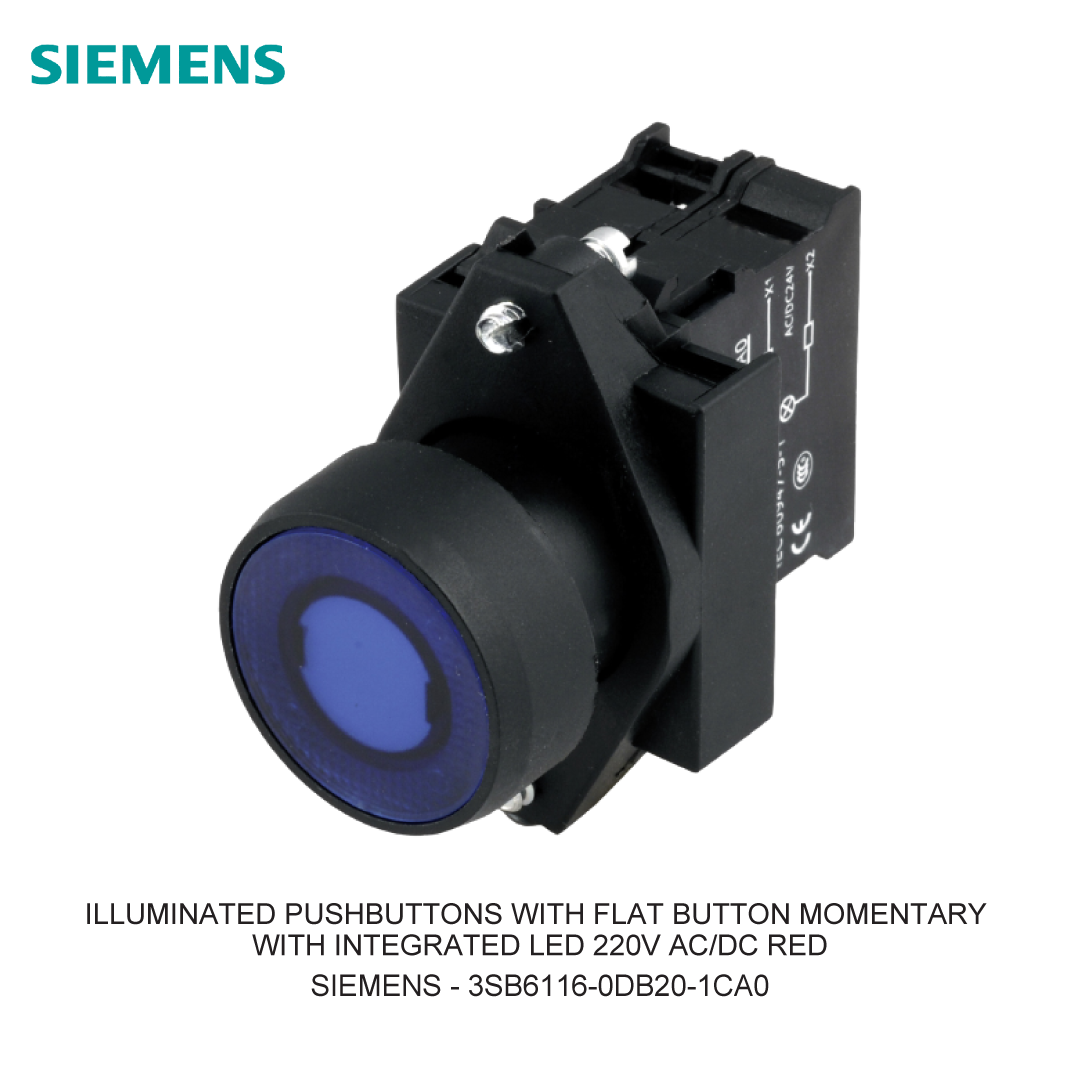 ILLUMINATED PUSHBUTTONS WITH FLAT BUTTON MOMENTARY WITH INTEGRATED LED 220V AC/DC RED