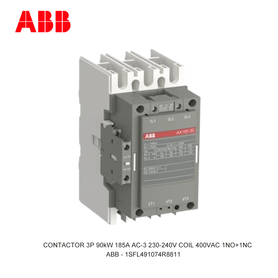 CONTACTOR 3P 90kW 185A AC-3 230-240V COIL 400VAC 1NO+1NC