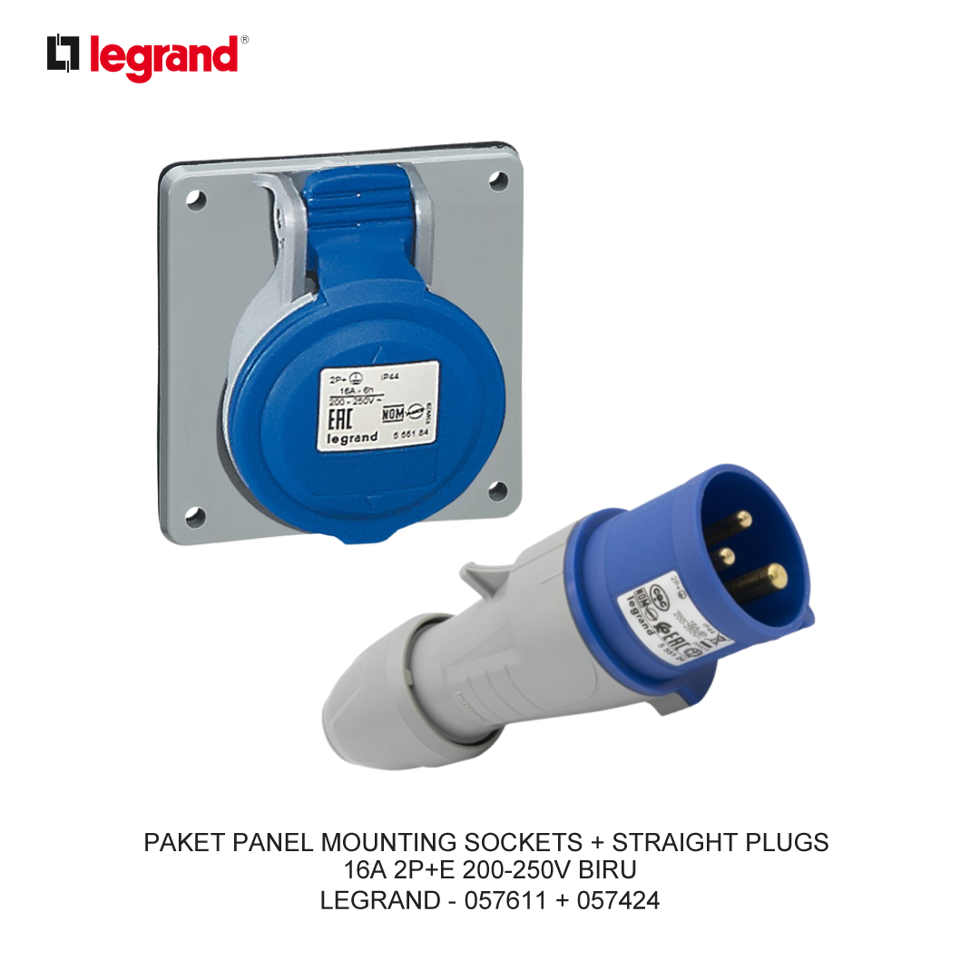 PACKAGE PANEL MOUNTING SOCKETS + STRAIGHT PLUGS 16A 2P+E 200-250V BLUE