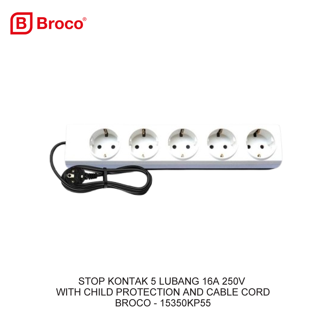 STOP KONTAK 5 LUBANG 16A 250V WITH CHILD PROTECTION DENGAN KABEL