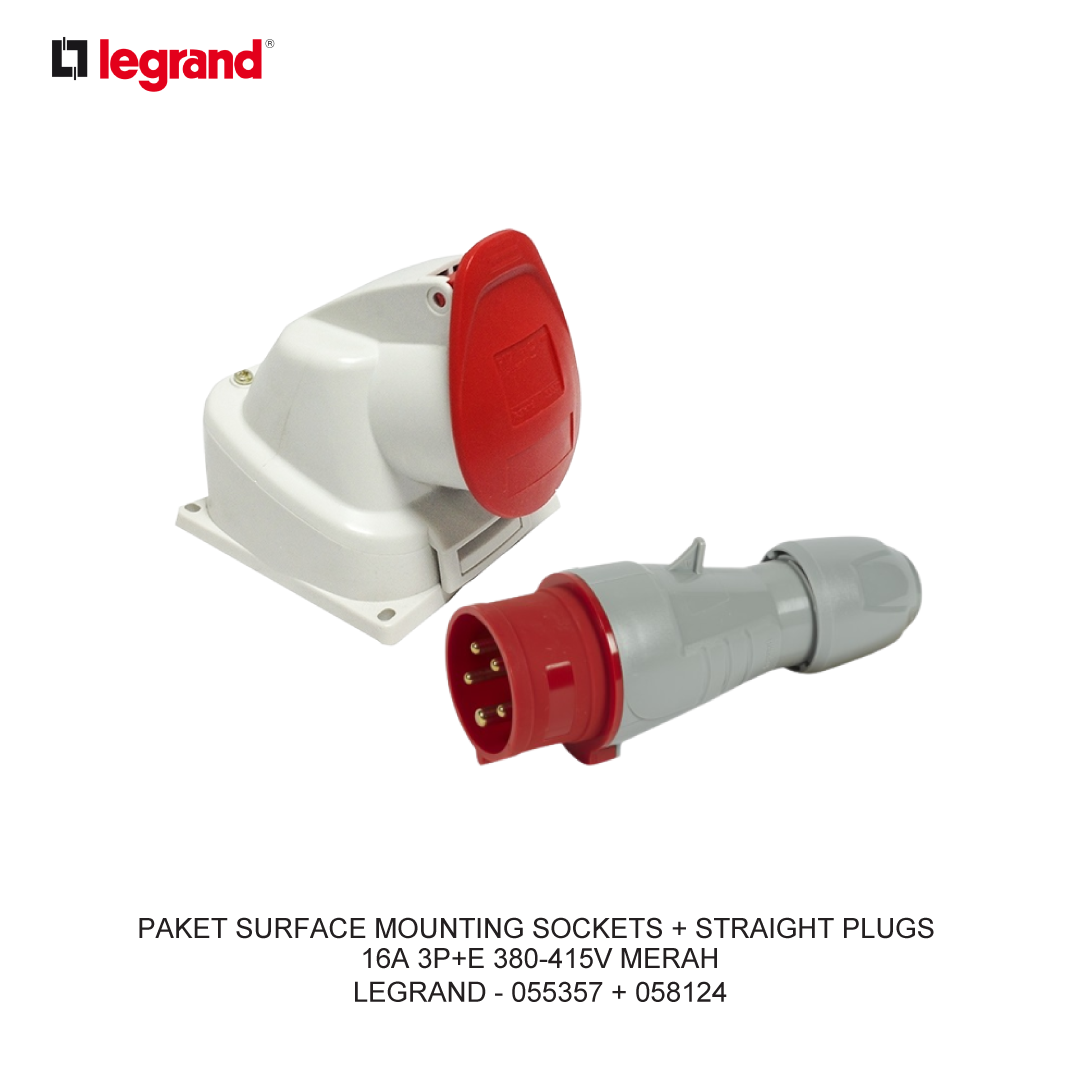 PACKAGE SURFACE MOUNTING SOCKETS + STRAIGHT PLUGS 16A 3P+E 380-415V RED
