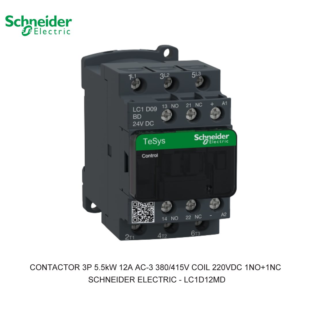 CONTACTOR 3P 5.5kW 12A AC-3 380/415V COIL 220VDC 1NO+1NC