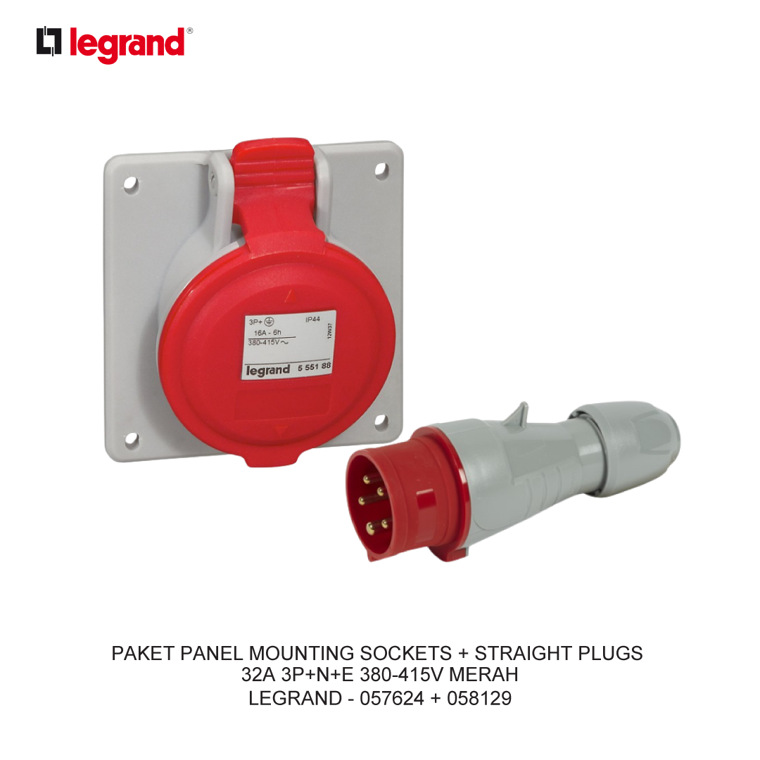 PACKAGE PANEL MOUNTING SOCKETS + STRAIGHT PLUGS 32A 3P+N+E 380-415V RED