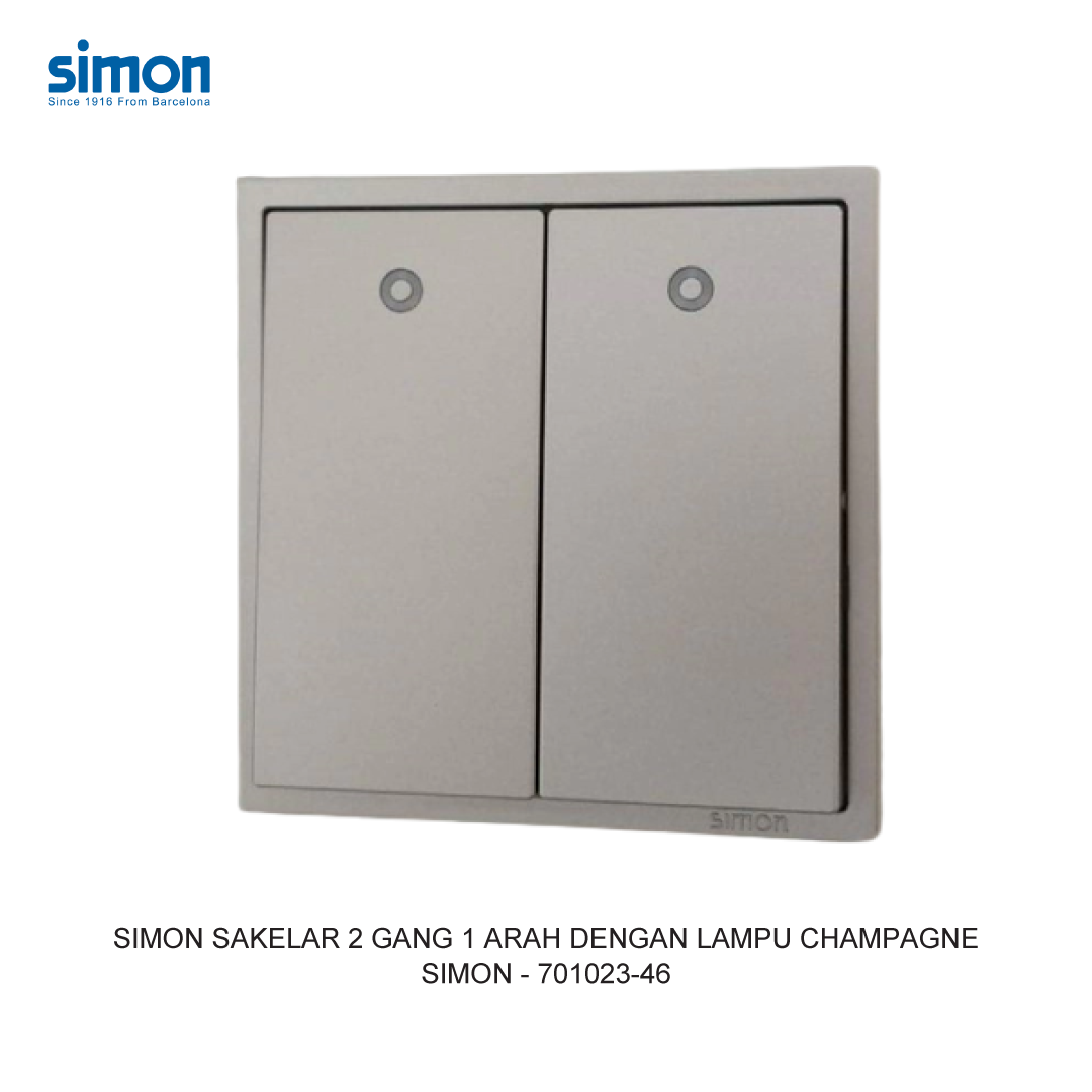 SIMON i7 SAKELAR 2 GANG 1 ARAH DENGAN LAMPU CHAMPAGNE