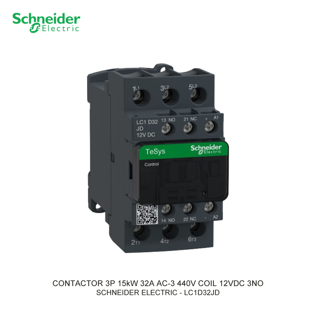 CONTACTOR 3P 15kW 32A AC-3 440V COIL 12VDC 3NO