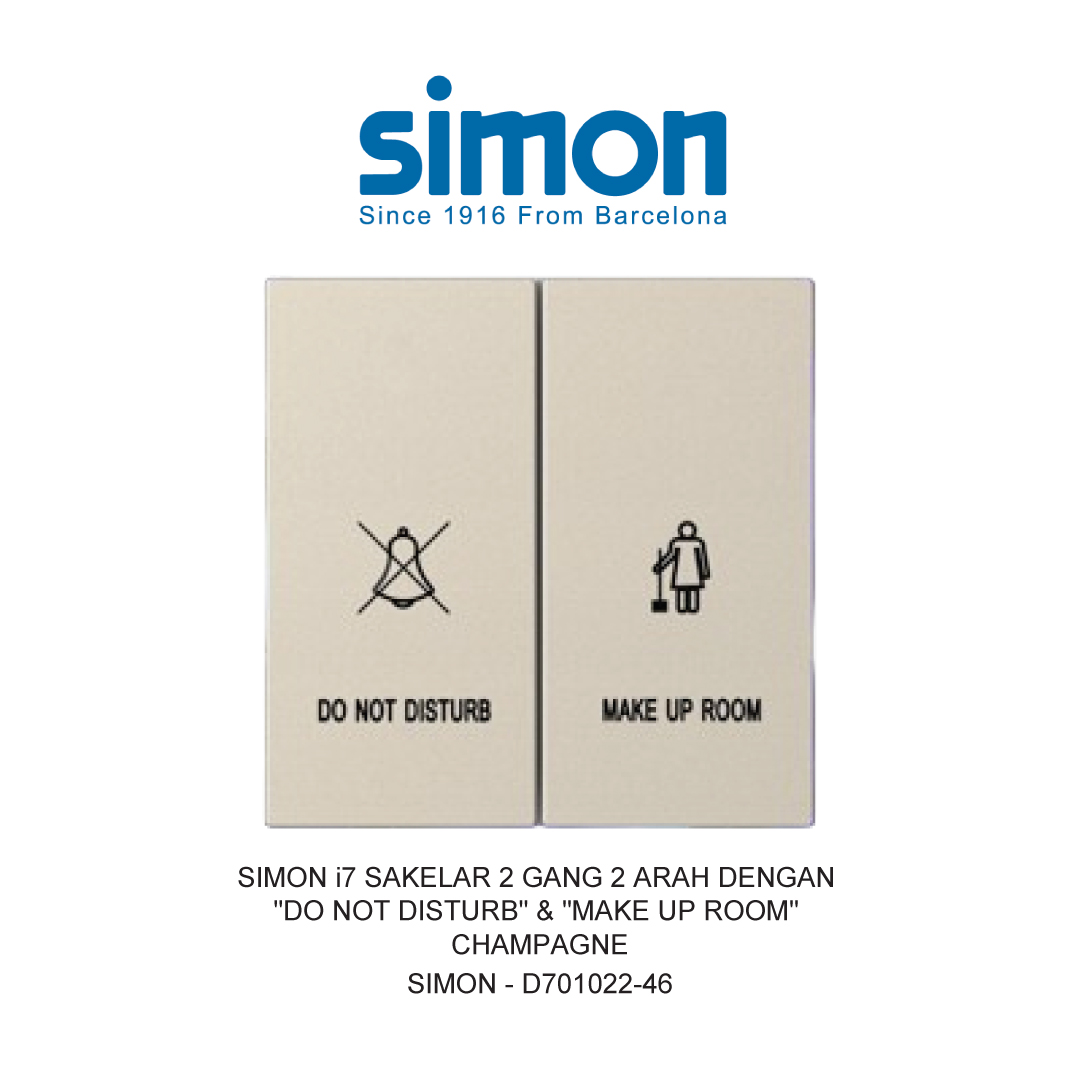 SIMON i7 2 GANG 2 WAY SWITCH MODULE WITH "DO NOT DISTURB" & "MAKE UP ROOM" CHAMPAGNE