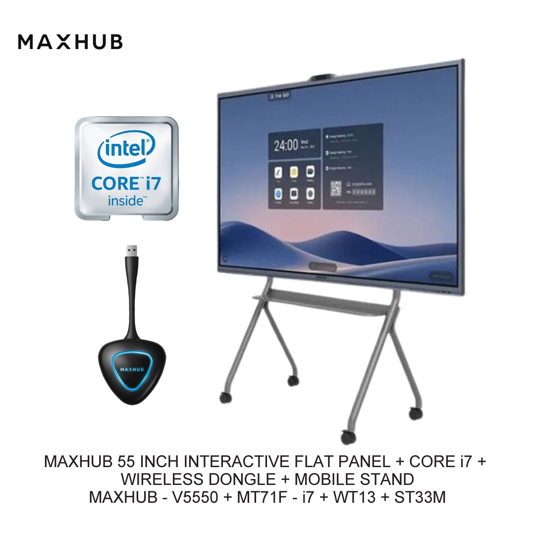 MAXHUB 55 INCH INTERACTIVE FLAT PANEL + CORE i7 + WIRELESS DONGLE + MOBILE STAND