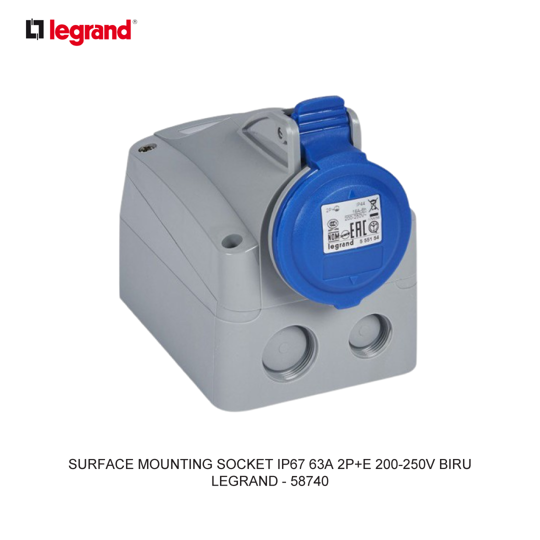 SURFACE MOUNTING SOCKET IP67 63A 2P+E 200-250V BLUE