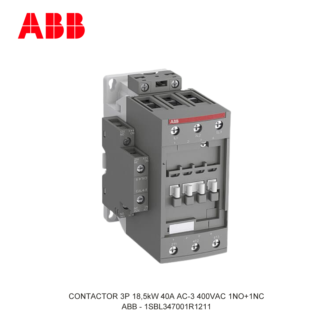 CONTACTOR 3P 18.5kW 40A AC-3 48-130V AC/DC 400V COIL 1NO+1NC