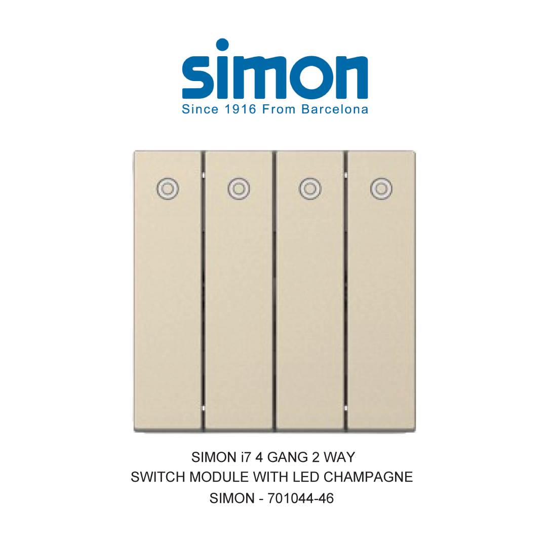 SIMON i7 4 GANG 2 WAY SWITCH MODULE WITH LED CHAMPAGNE