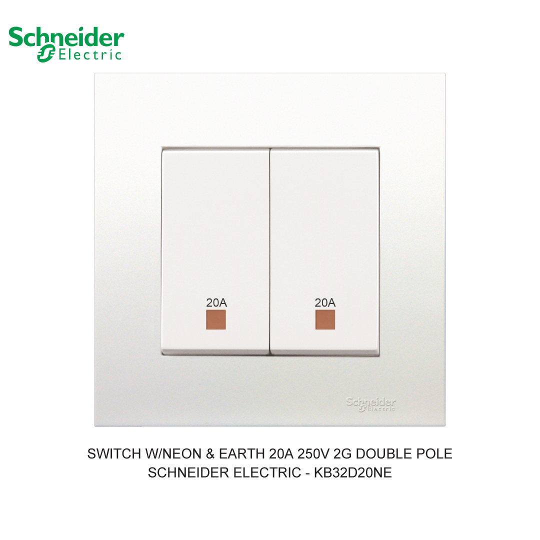 SWITCH W/NEON & EARTH 20A 250V 2G DOUBLE POLE