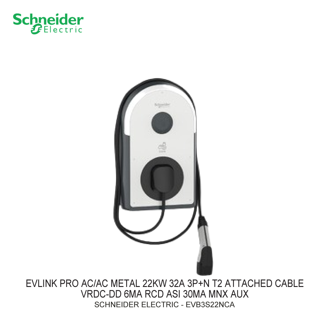 EV CHARGING EVLINK PRO AC/AC METAL 22KW 32A 3P+N T2 ATTACHED CABLE RDC-DD 6MA RCD ASI 30MA MNX AUX