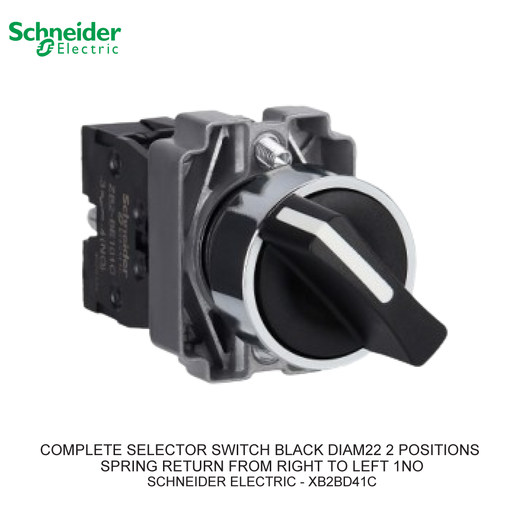 COMPLETE SELECTOR SWITCH BLACK DIAM22 2 POSITIONS SPRING RETURN FROM RIGHT TO LEFT 1NO