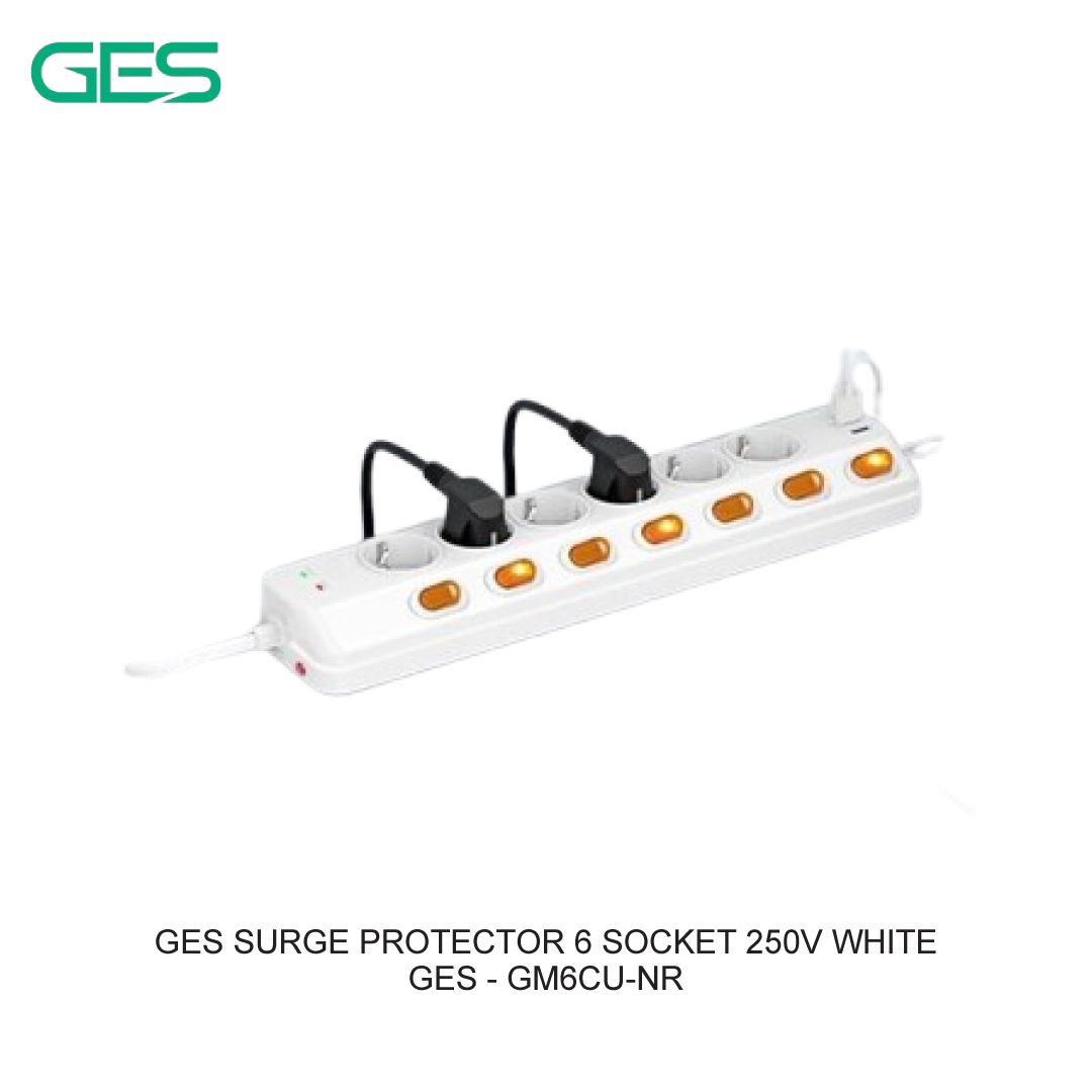 GES SURGE PROTECTOR 6 SOCKET 250V WHITE