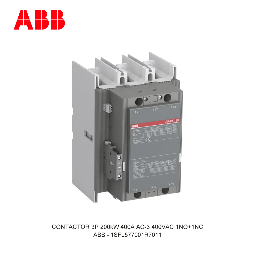 CONTACTOR 3P 200kW 400A AC-3 100-250V AC/DC 400V COIL 1NO+1NC