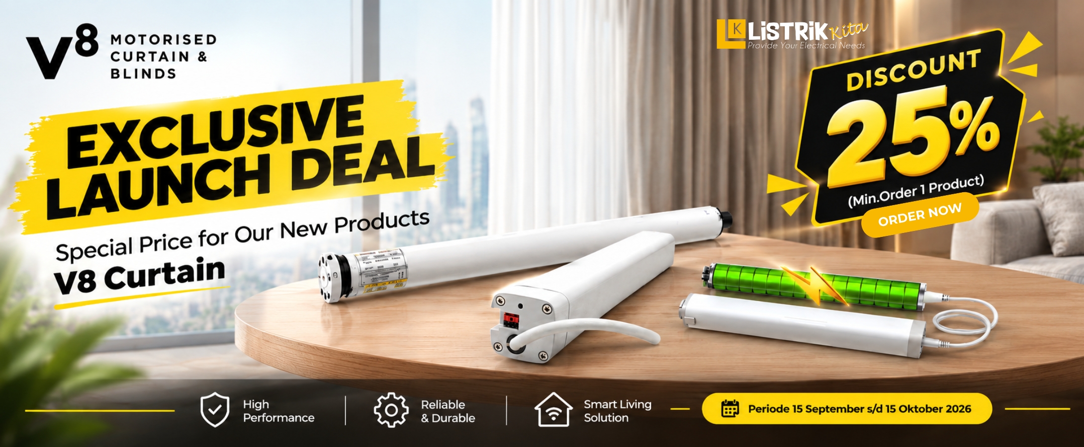 V8 Curtain 25% Discount Promo at ListrikKita
