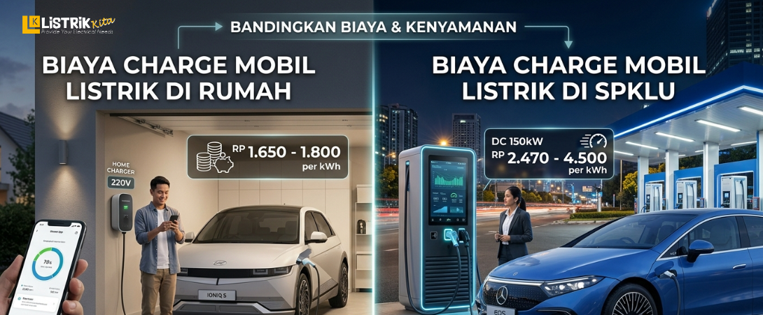 Biaya Charge Mobil Listrik di Rumah vs SPKLU