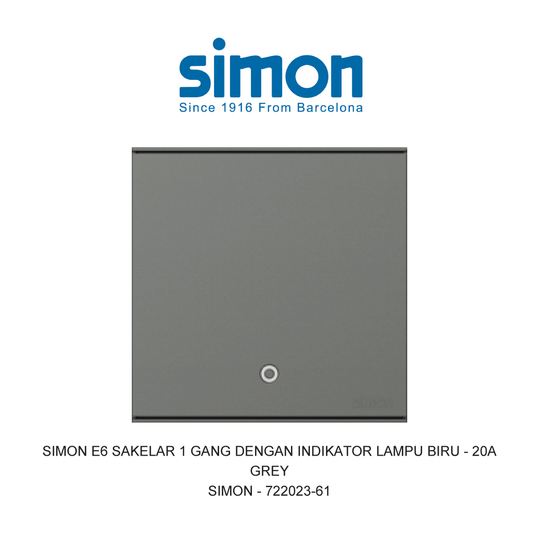 SIMON E6 DOUBLE POLE SWITCH MODULE WITH BLUE LED INDICATOR - 20A GREY