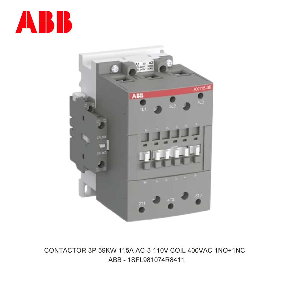 CONTACTOR 3P 59KW 115A AC-3 400-415V COIL 400VAC 1NO+1NC
