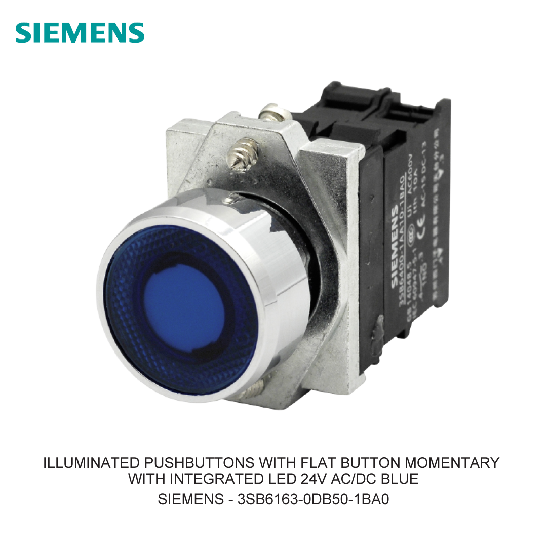 ILLUMINATED PUSHBUTTONS WITH FLAT BUTTON MOMENTARY WITH INTEGRATED LED 24V AC/DC BLUE